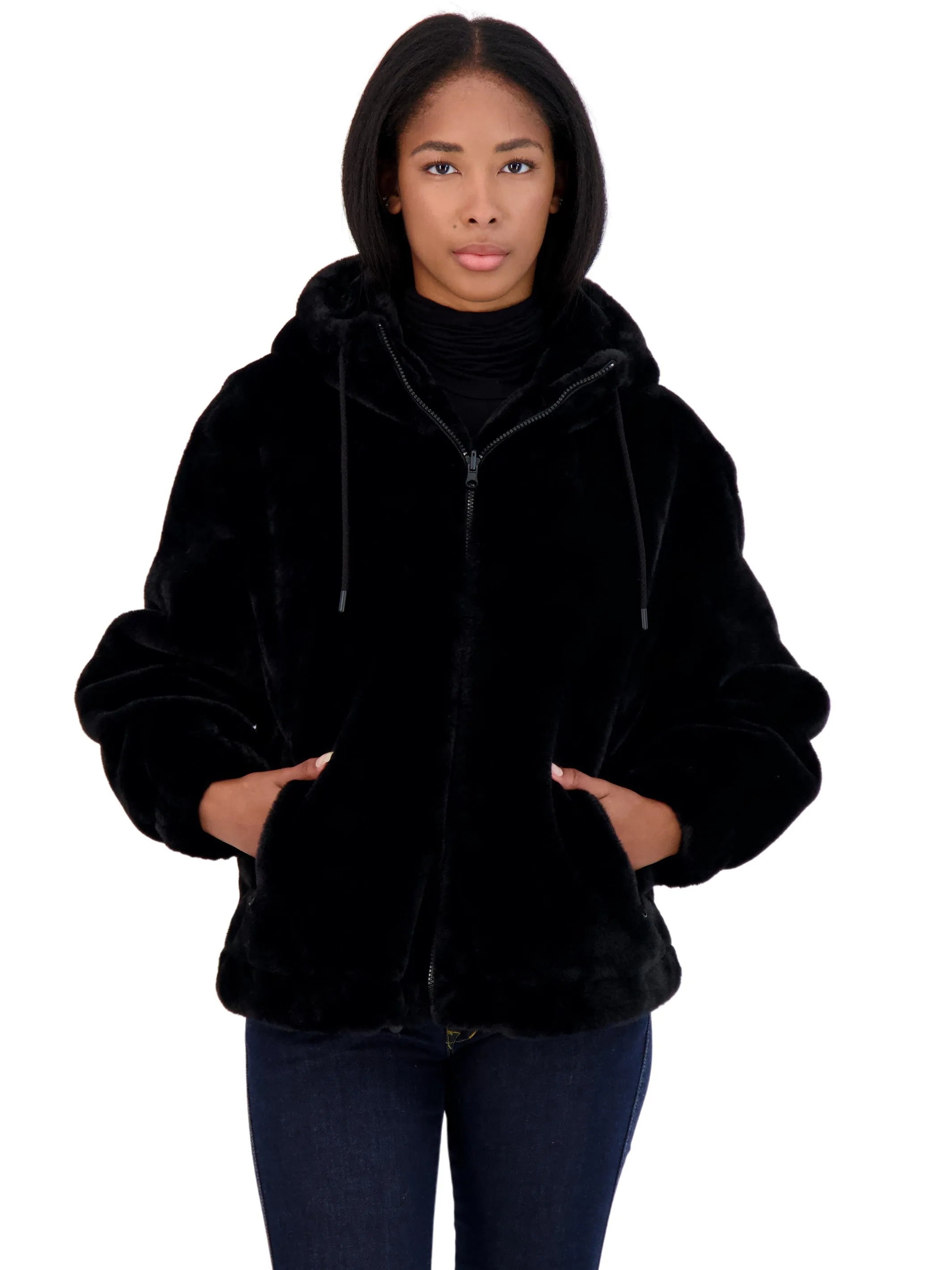 Sebby Junior's Reversible Faux Fur Hooded Bomber