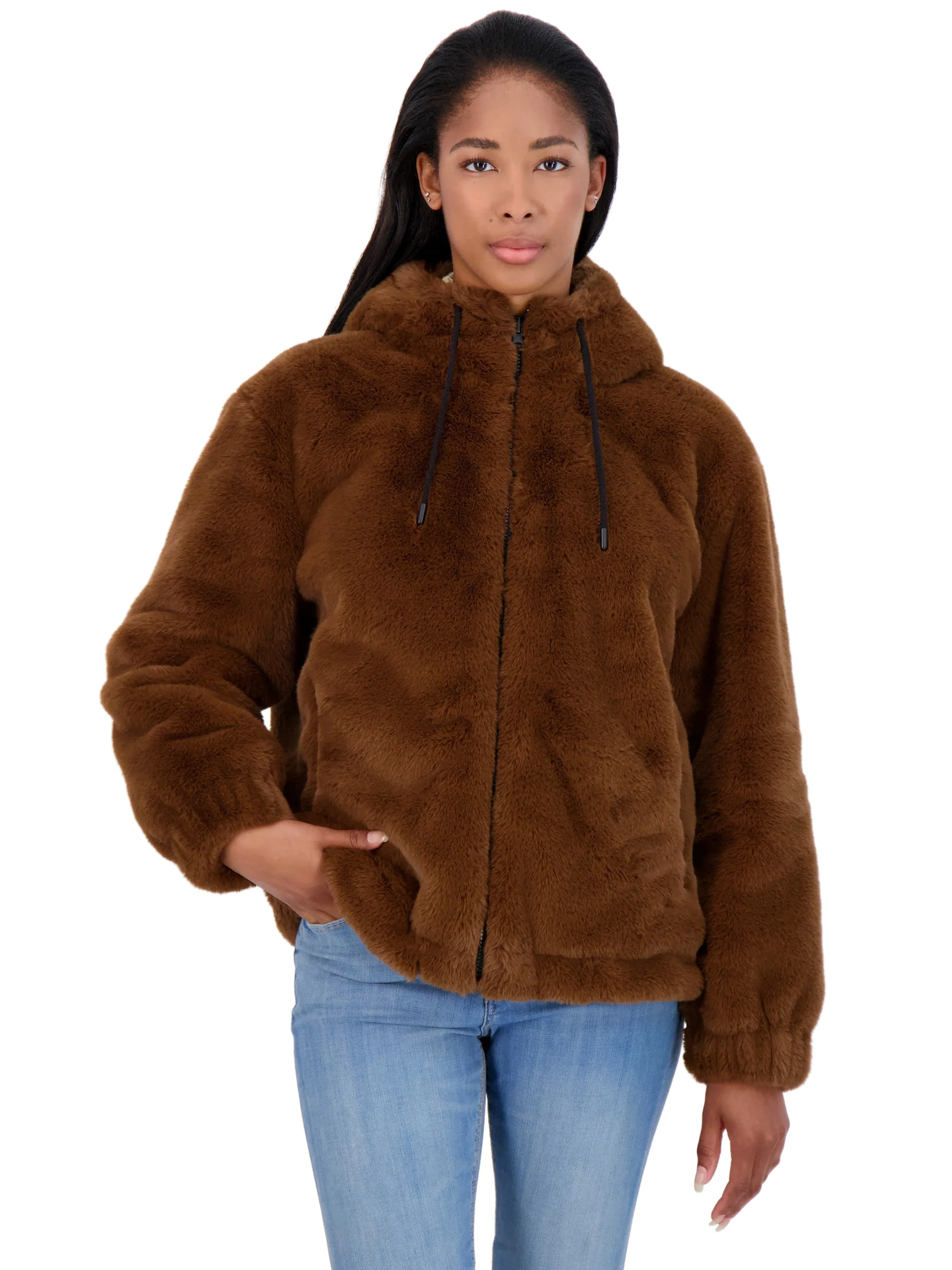 Sebby Junior's Reversible Faux Fur Hooded Bomber