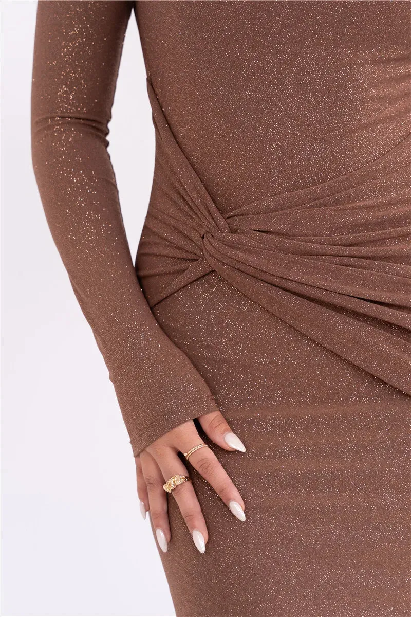 Shimmer Ruched Maxi Dress – Glam Evening Gown