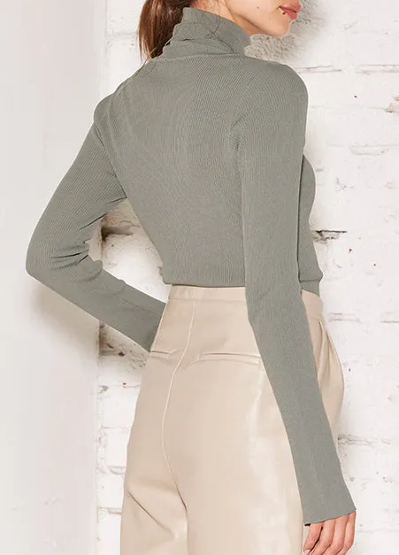 Side Slit Moss Turtle Neck Top