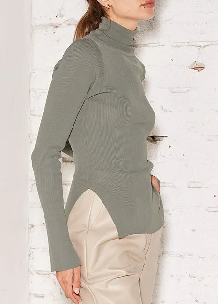 Side Slit Moss Turtle Neck Top