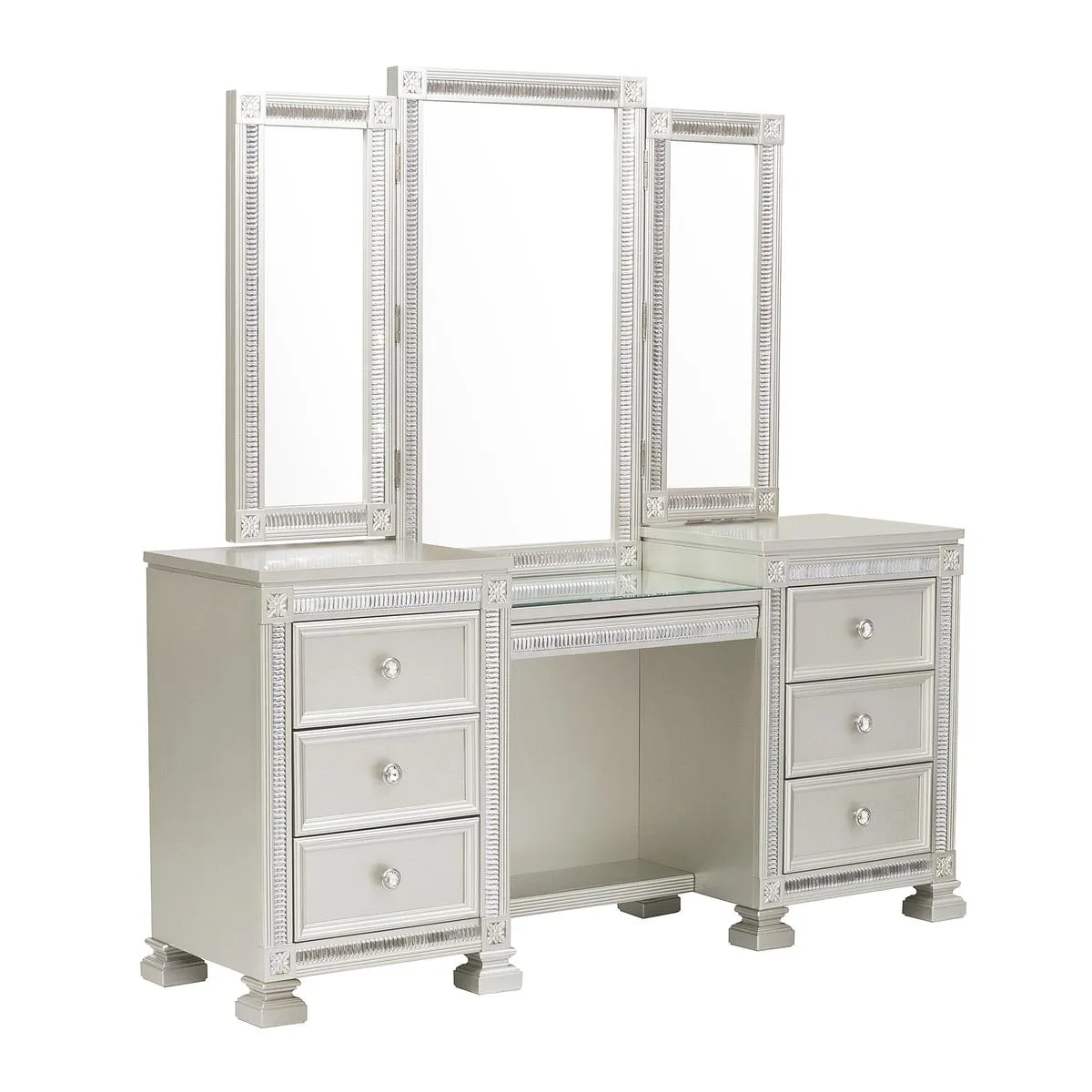 Silver Elegance Vanity Dresser with Mirror