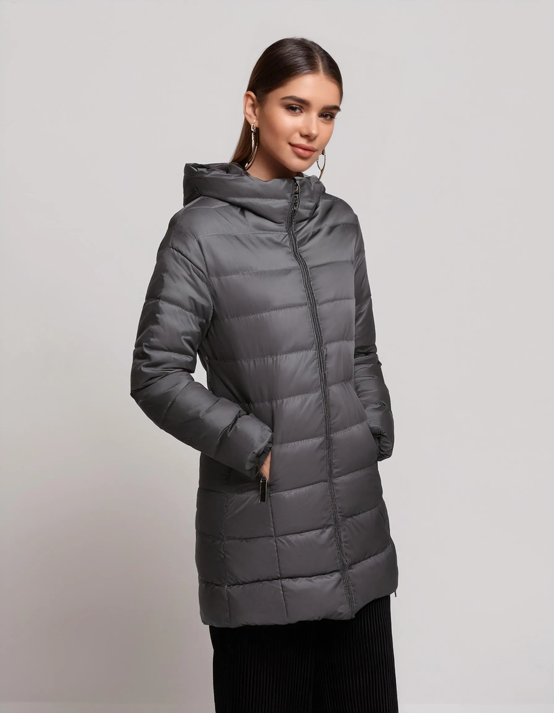 Silver Gray Stand-Collar Puffer Jacket