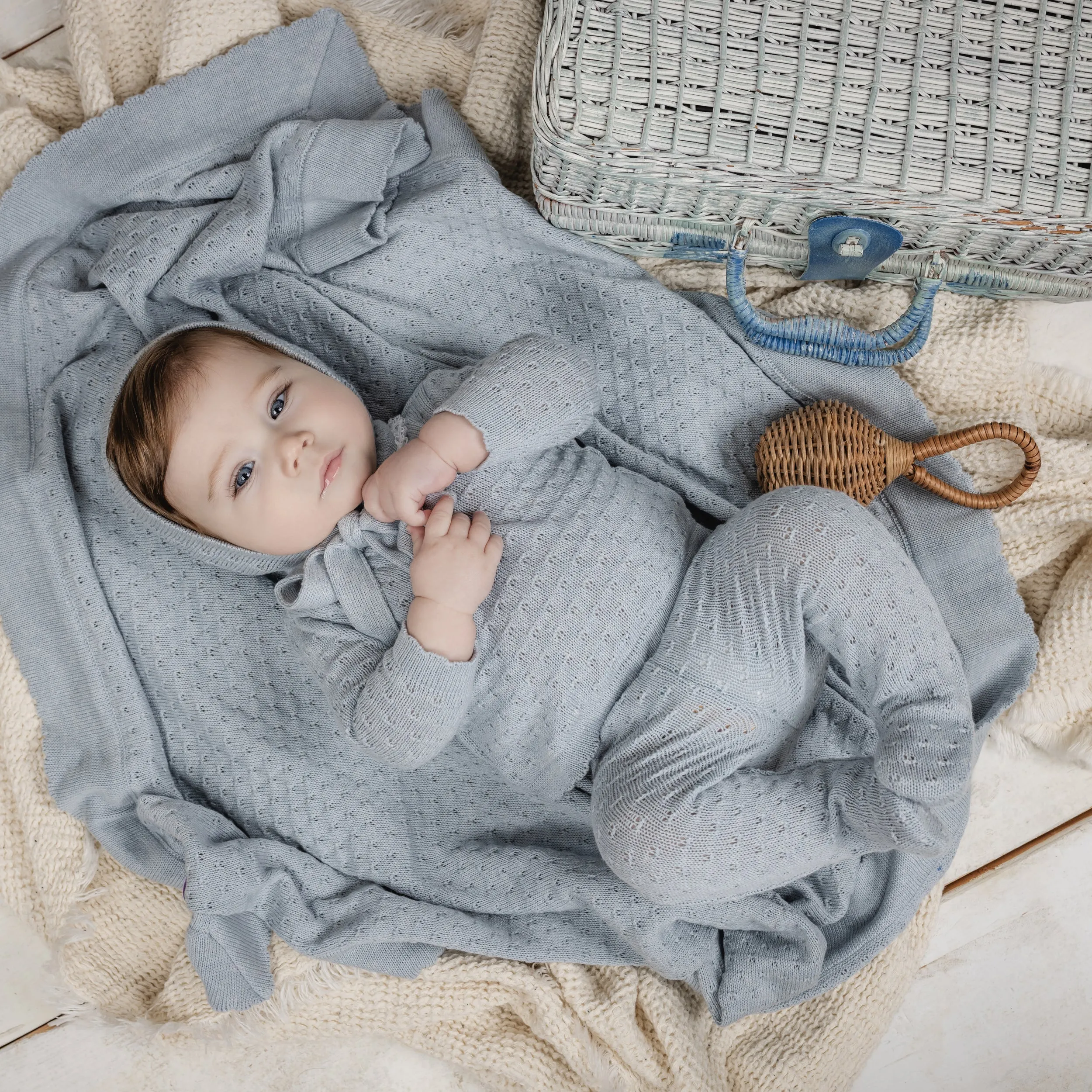 Sky Layette Set ~ Powder Blue