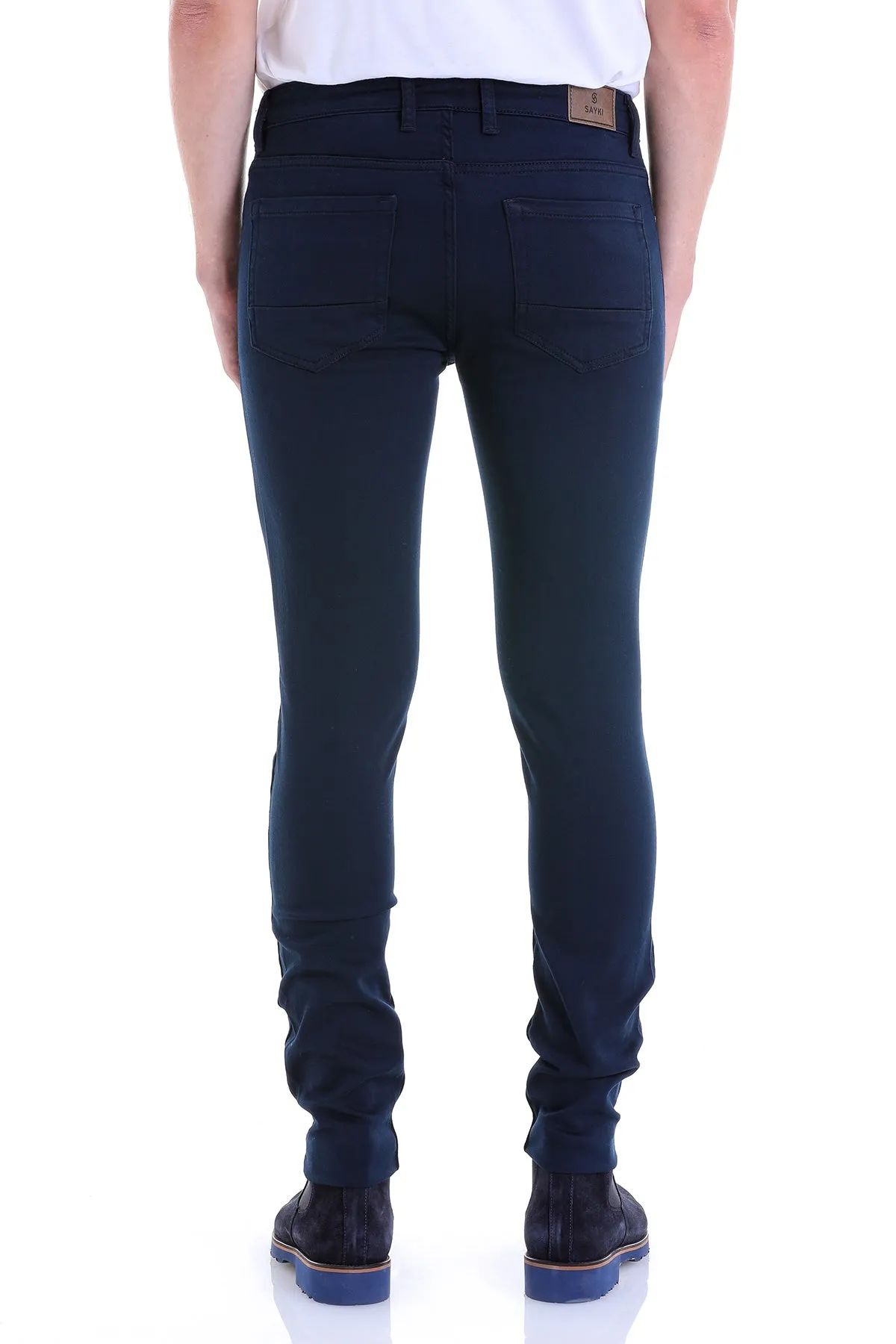 Slim Fit Navy 5 Pocket Low Waist Cotton Casual Pants