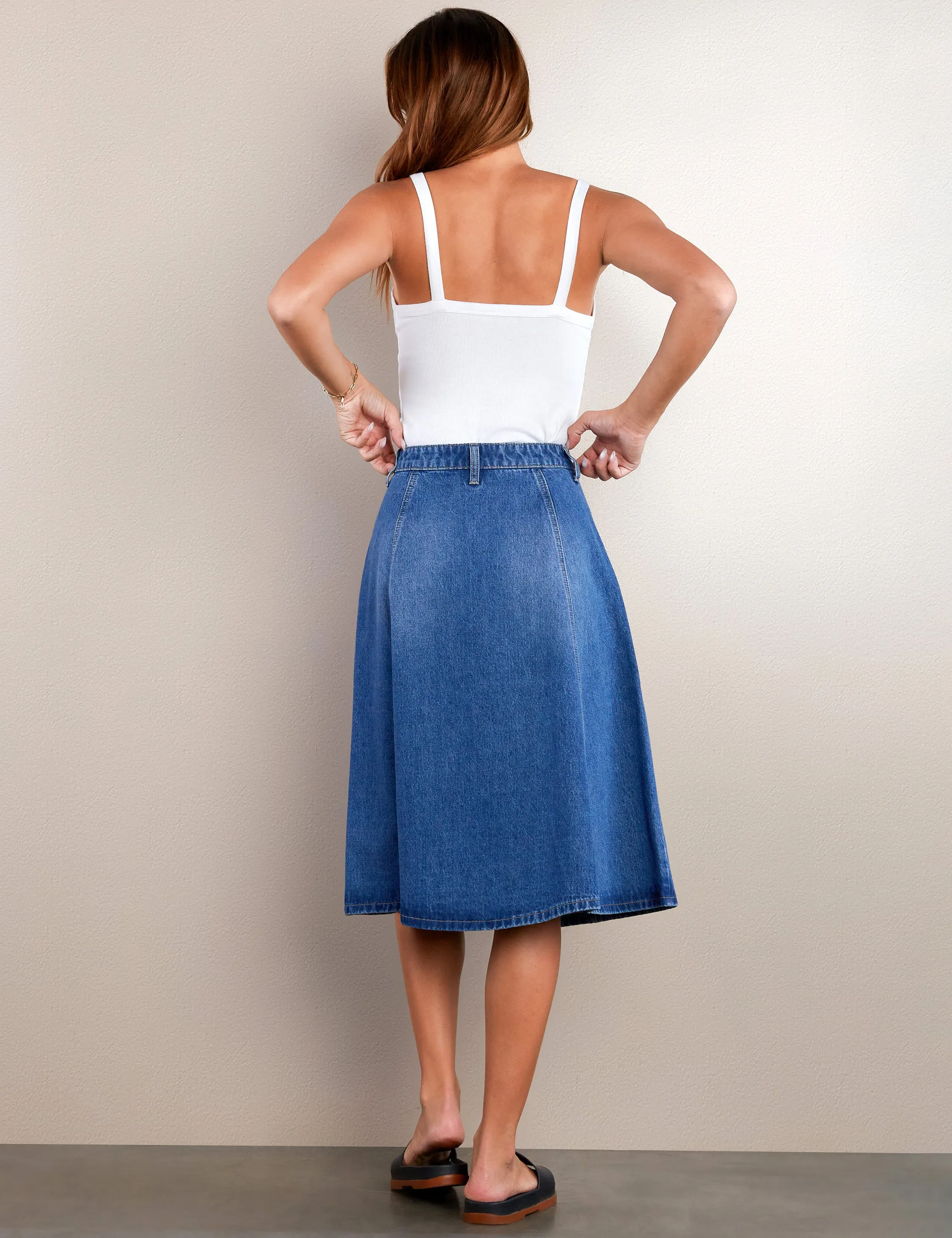 Spin Denim Midi Skirt