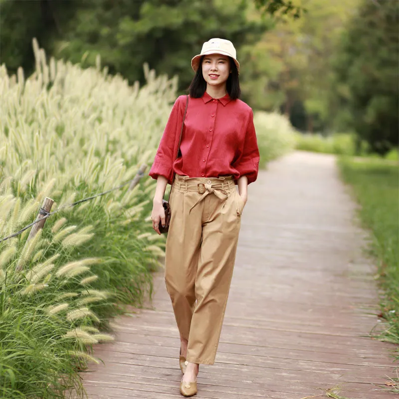 Spring Autumn Women Casual cotton Pants with Pockets SXM97275