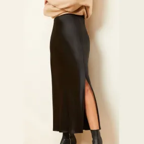 Spring Summer Acetate Satin Skirt High Waist Elastic High Quality Satin Slit Maxi Skirt Women Clothing