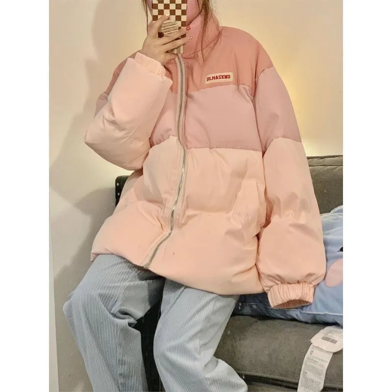 Stand-Up Collar Pink Niche Gradient Puffer Jacket