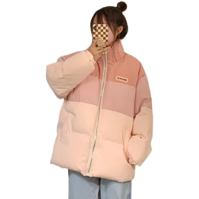 Stand-Up Collar Pink Niche Gradient Puffer Jacket