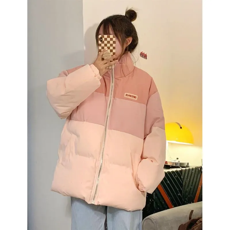 Stand-Up Collar Pink Niche Gradient Puffer Jacket