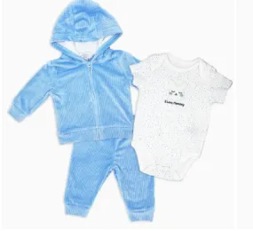 Sterling Baby - Boys 3 Piece Velour Set Blue Bunny