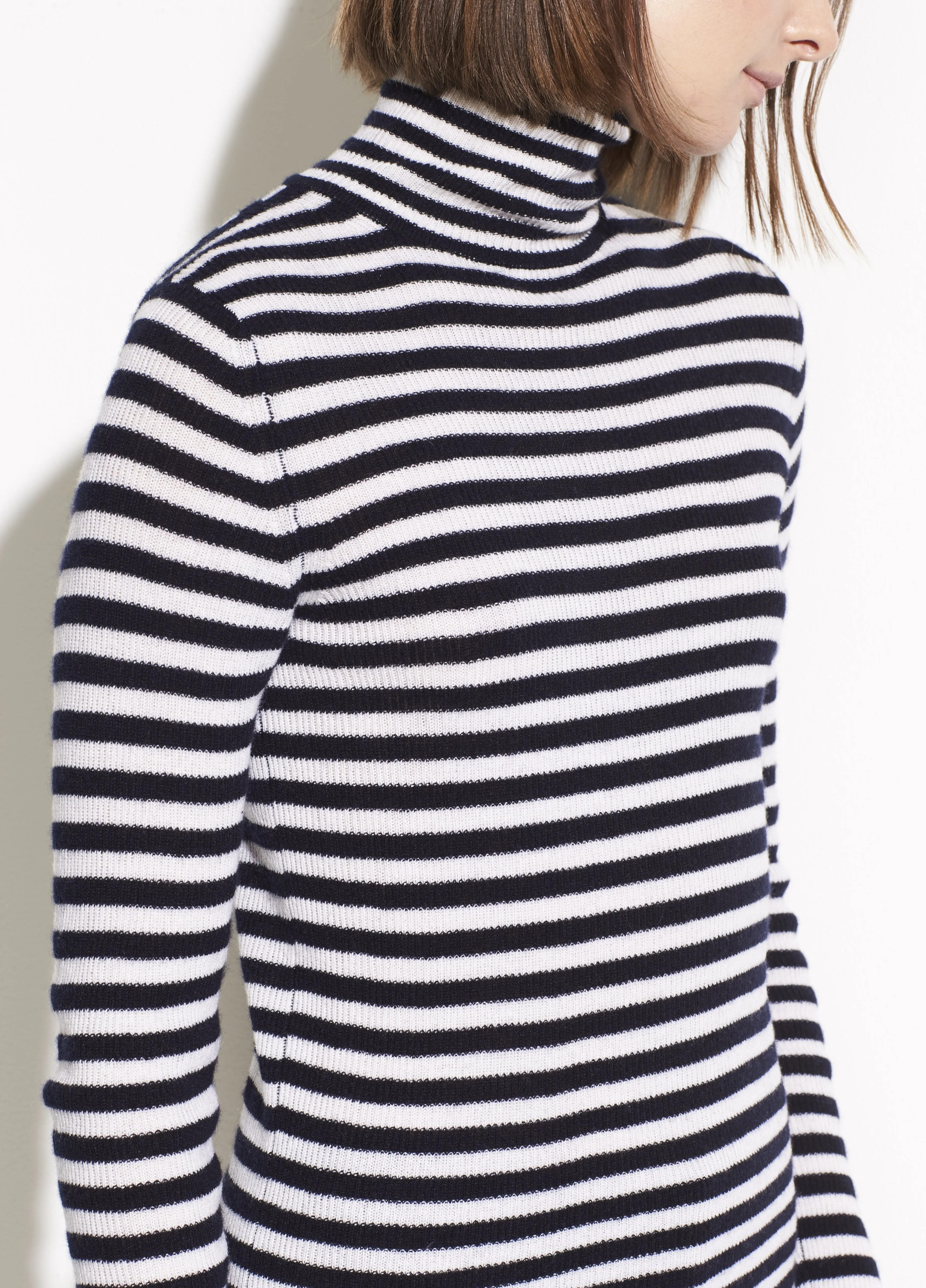 Striped Wool Cashmere Turtleneck in Steel/Coastal