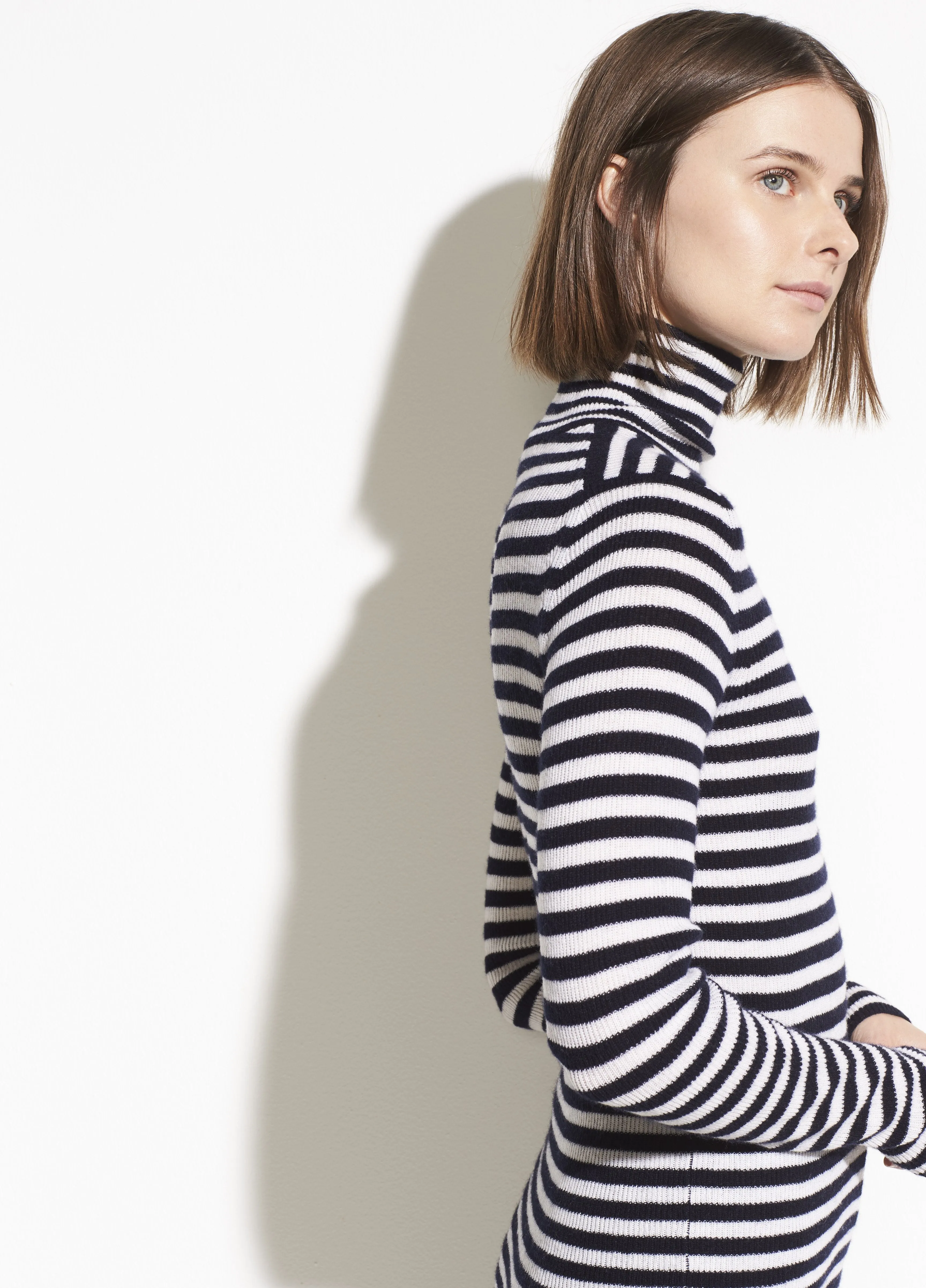 Striped Wool Cashmere Turtleneck in Steel/Coastal