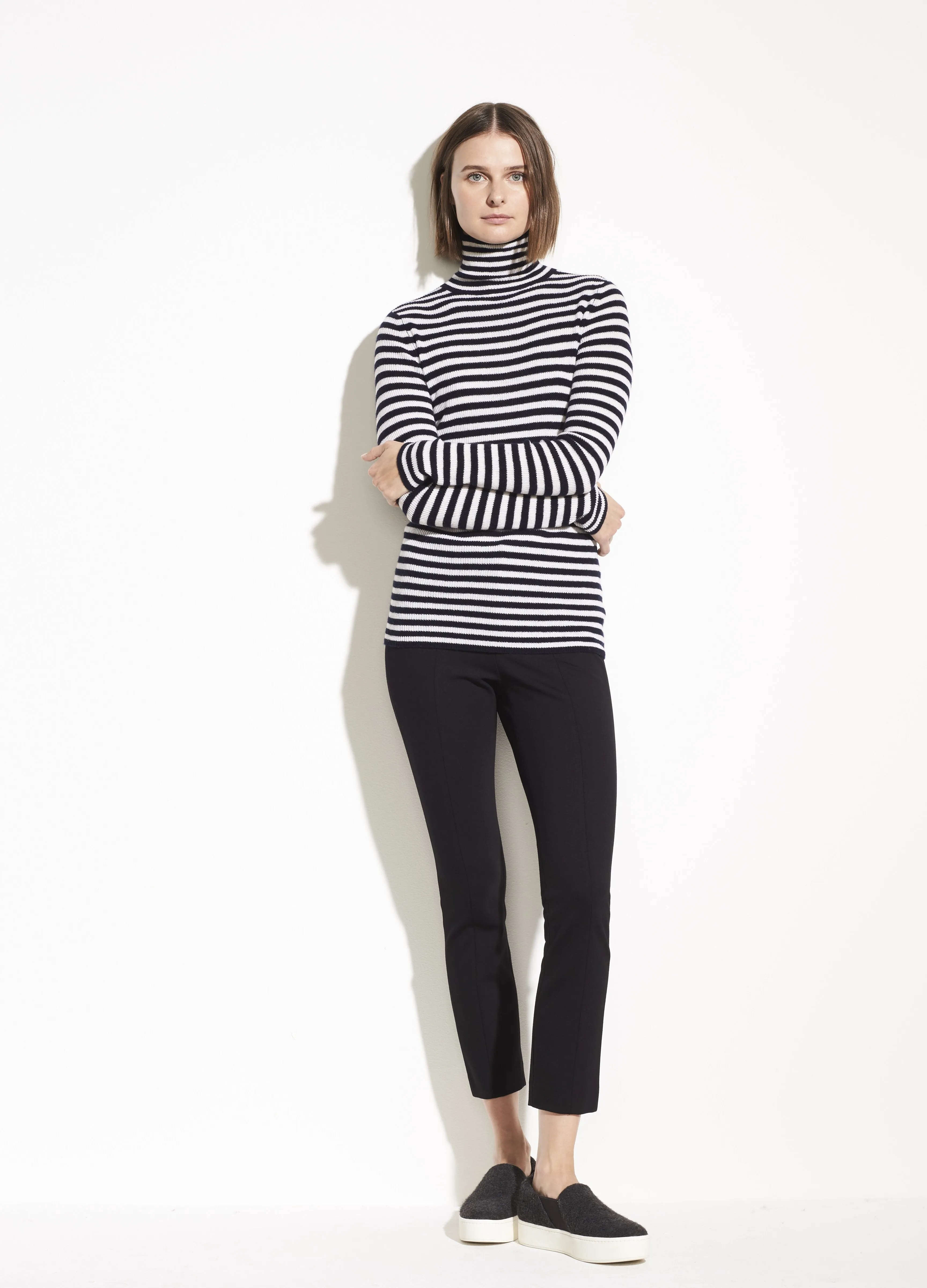 Striped Wool Cashmere Turtleneck in Steel/Coastal