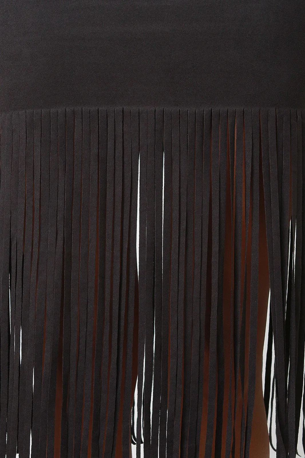 Suede Fringe Midi Skirt