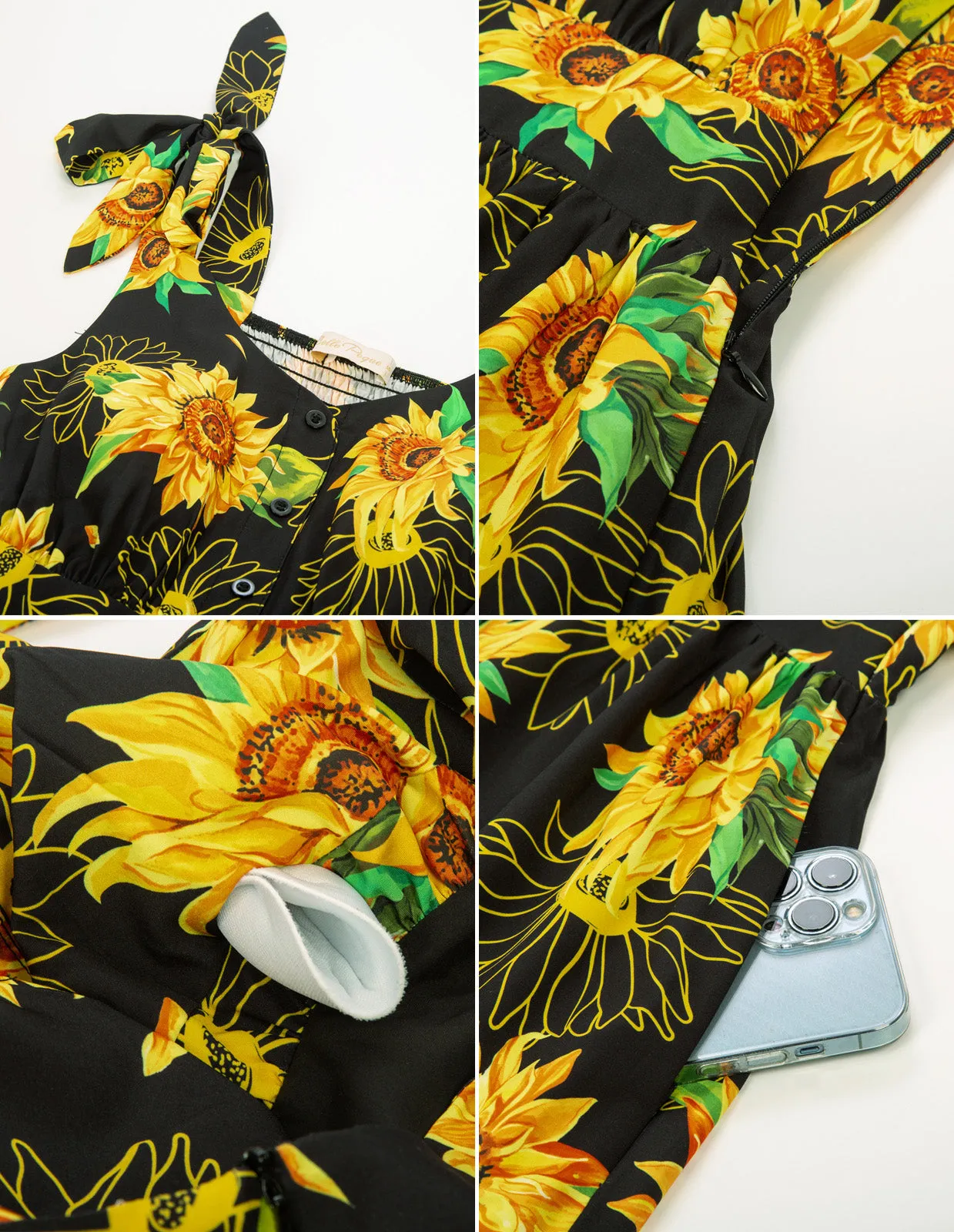 Sunflower Printed Tiered Midi Dress Sleeveless V-Neck Defined Waist A-Line Dress