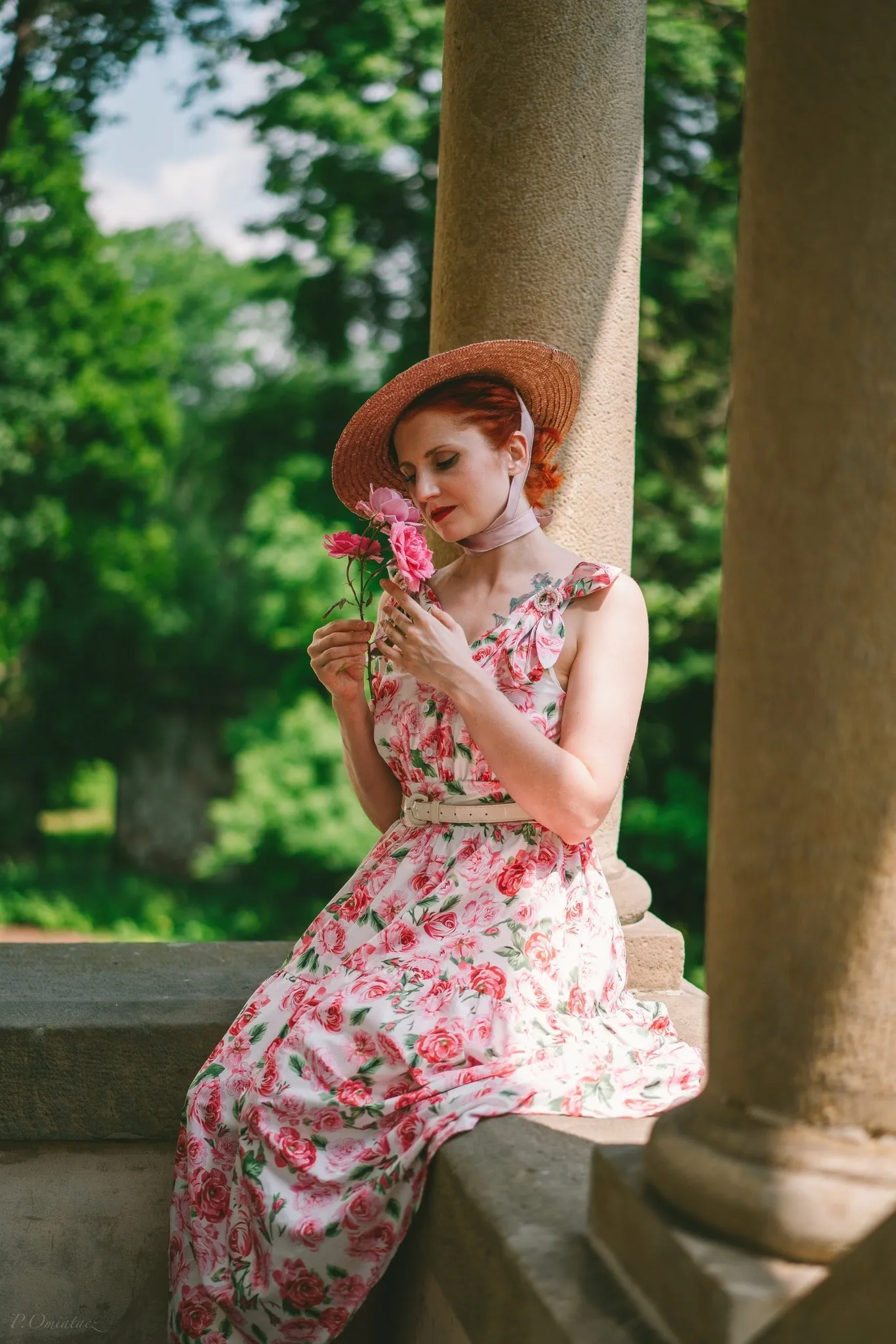 Sunflower Printed Tiered Midi Dress Sleeveless V-Neck Defined Waist A-Line Dress