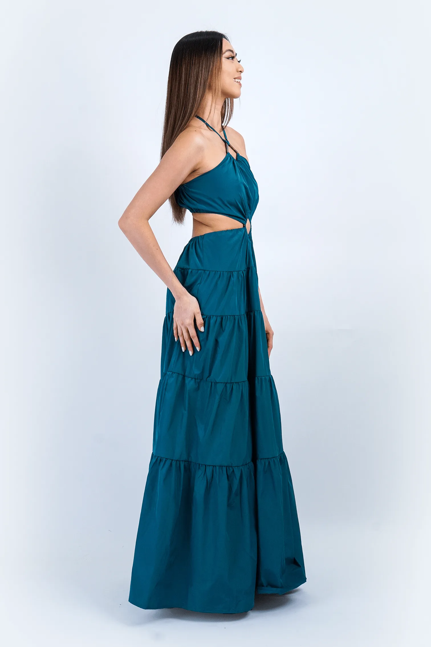 Teal Diamond Halter Cut Out Maxi