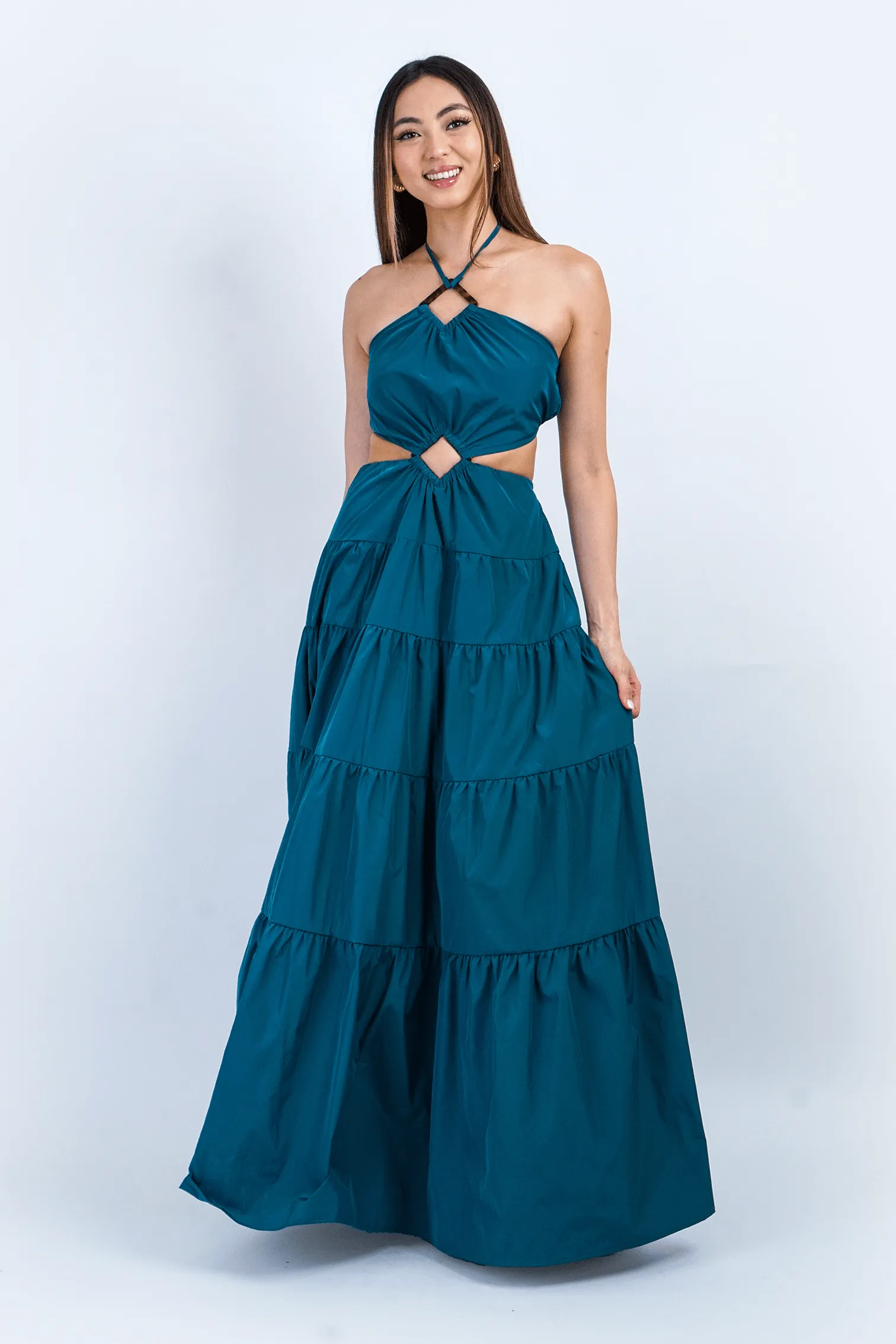 Teal Diamond Halter Cut Out Maxi