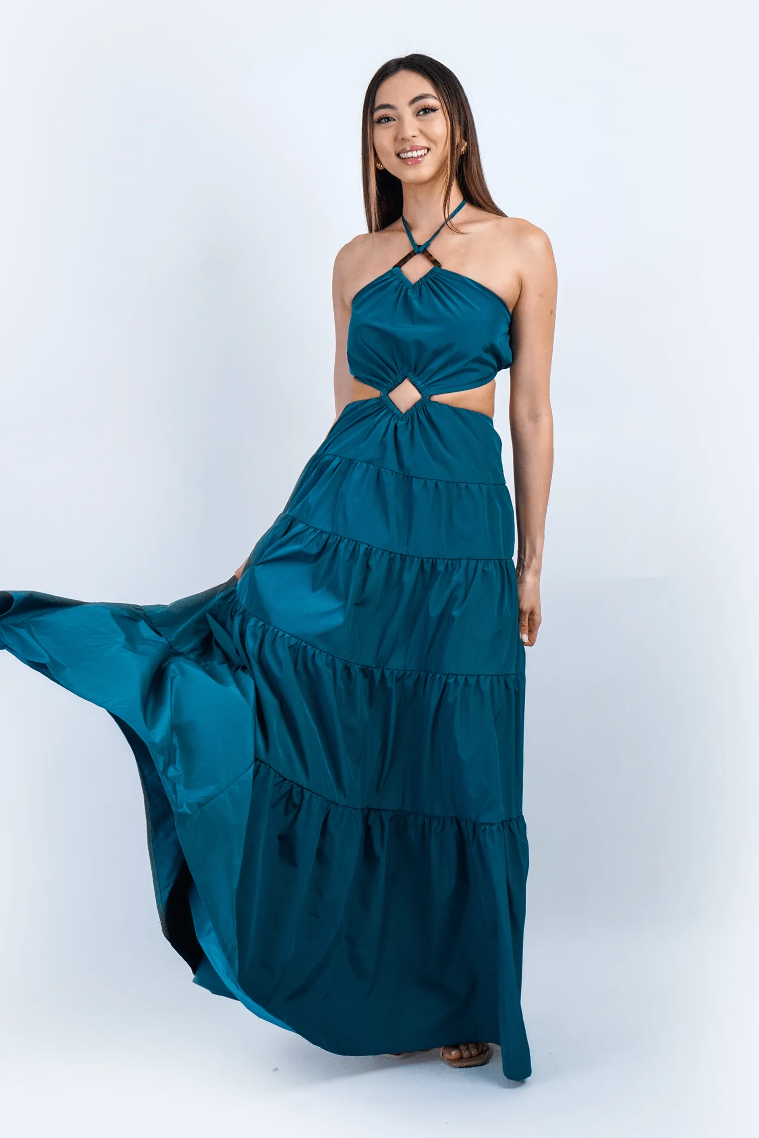 Teal Diamond Halter Cut Out Maxi