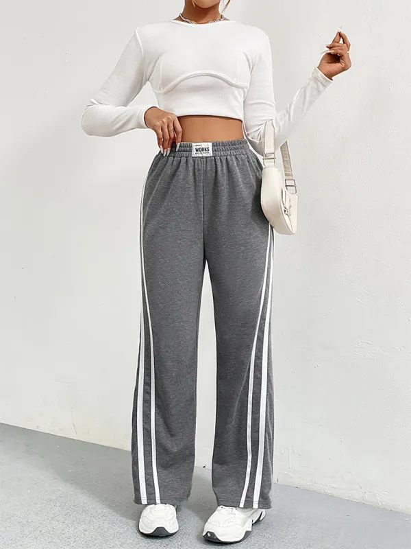 TEEK - Grey High Waist Loose Straight Striped Wide Leg Pants