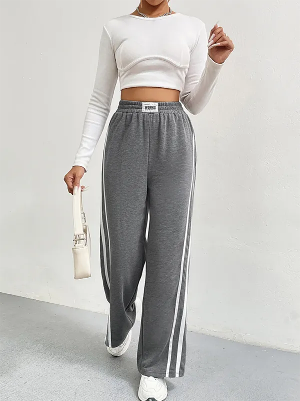 TEEK - Grey High Waist Loose Straight Striped Wide Leg Pants