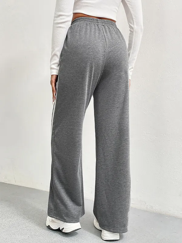 TEEK - Grey High Waist Loose Straight Striped Wide Leg Pants