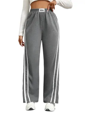 TEEK - Grey High Waist Loose Straight Striped Wide Leg Pants