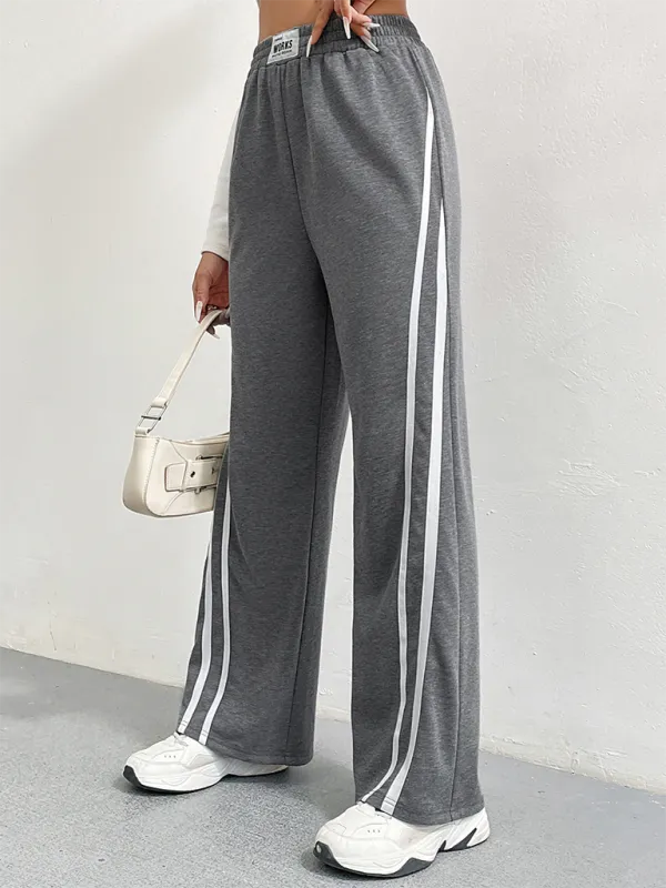 TEEK - Grey High Waist Loose Straight Striped Wide Leg Pants