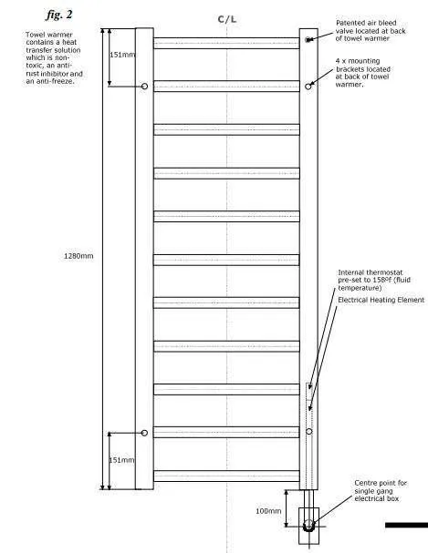 Tuzio Milano Hardwired or plug in Towel Warmer - 23.5"w x 50.5"h