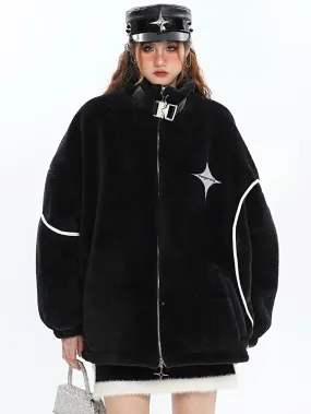 Twinkle Star Solid Color Fleece Zip Up Long Sleeve Turtleneck Jacket