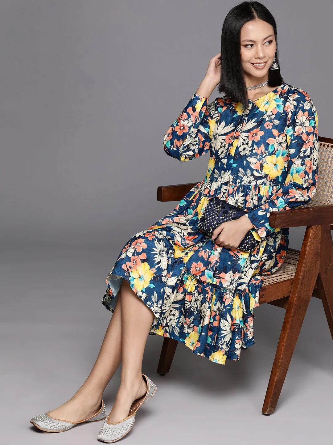 Varanga Floral Print A-Line Dress