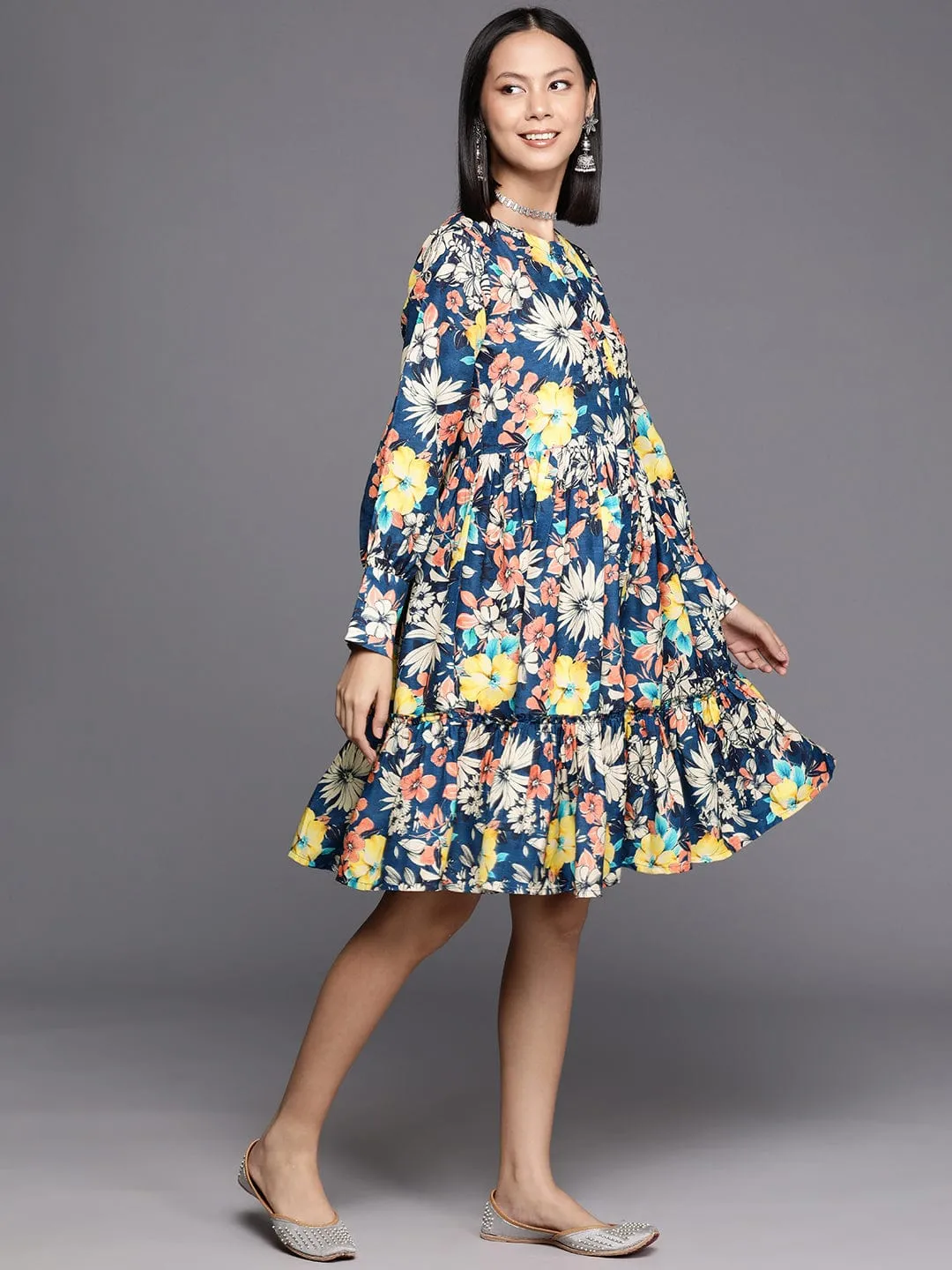 Varanga Floral Print A-Line Dress