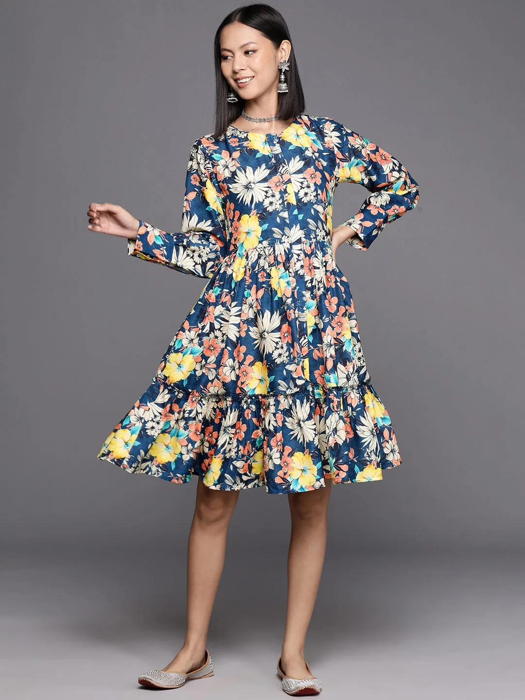 Varanga Floral Print A-Line Dress