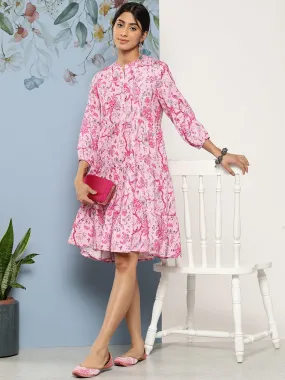 Varanga Pink & Blue Floral A-Line Dress