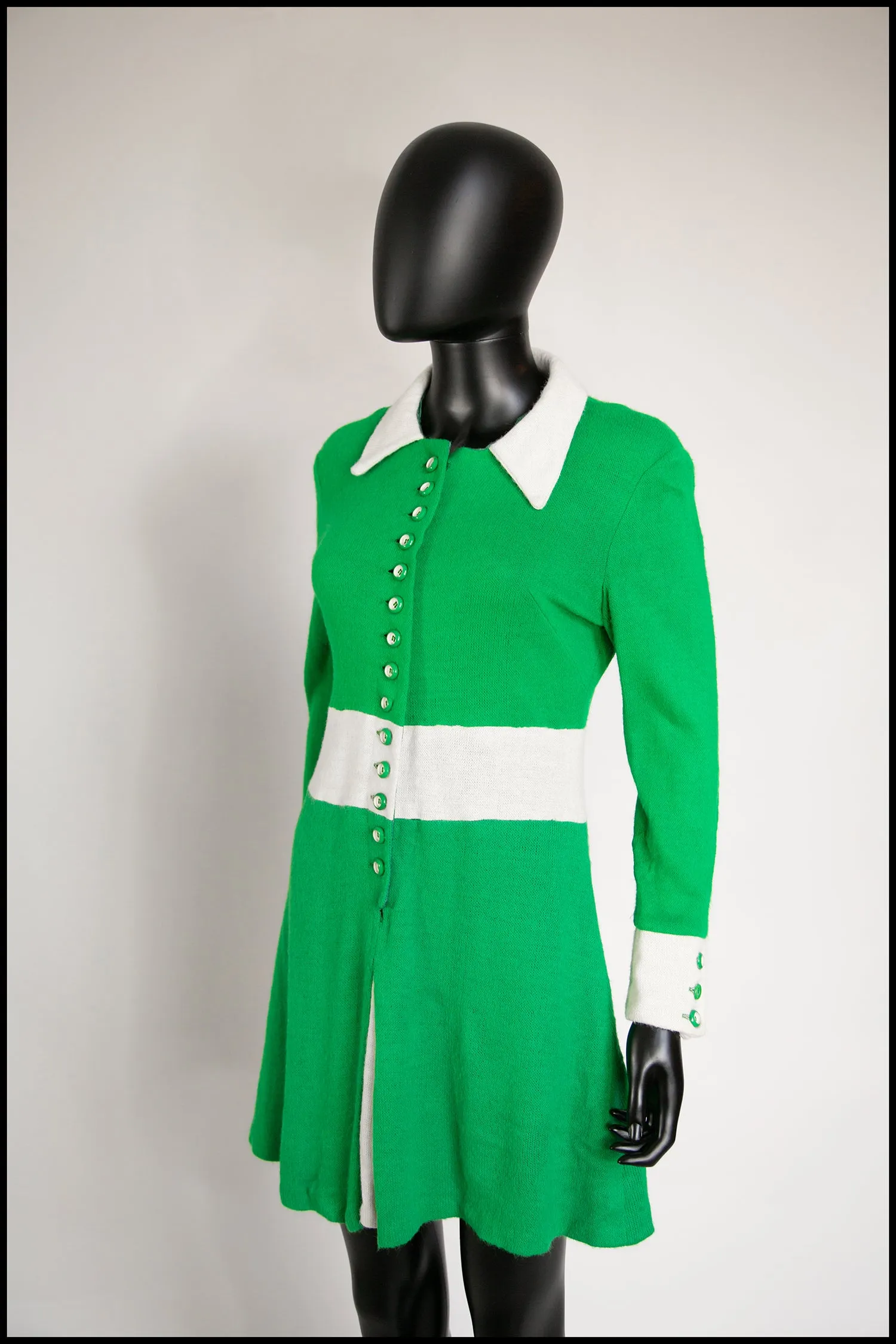 Vintage 1960s Green Knit Mod Dress