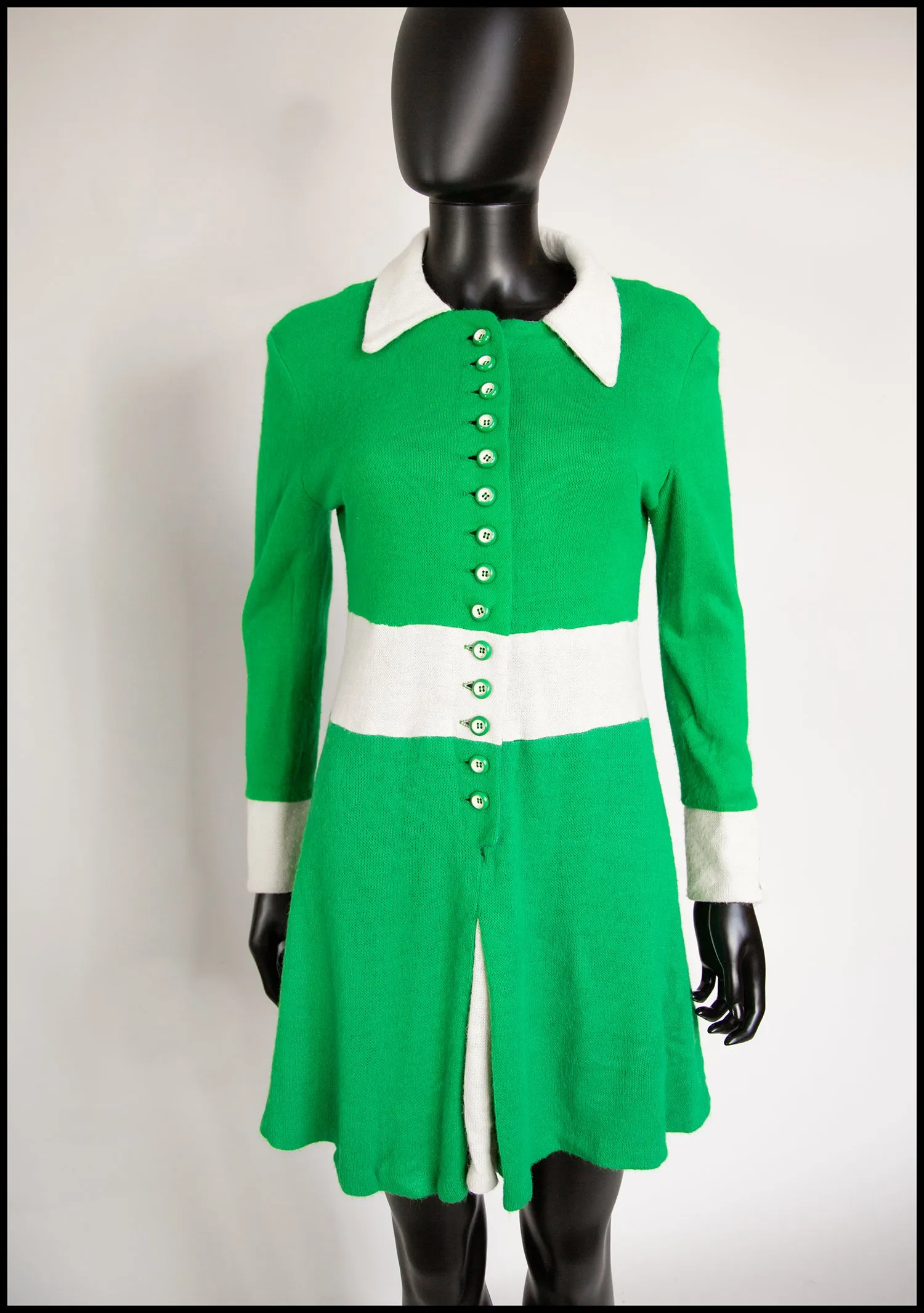 Vintage 1960s Green Knit Mod Dress