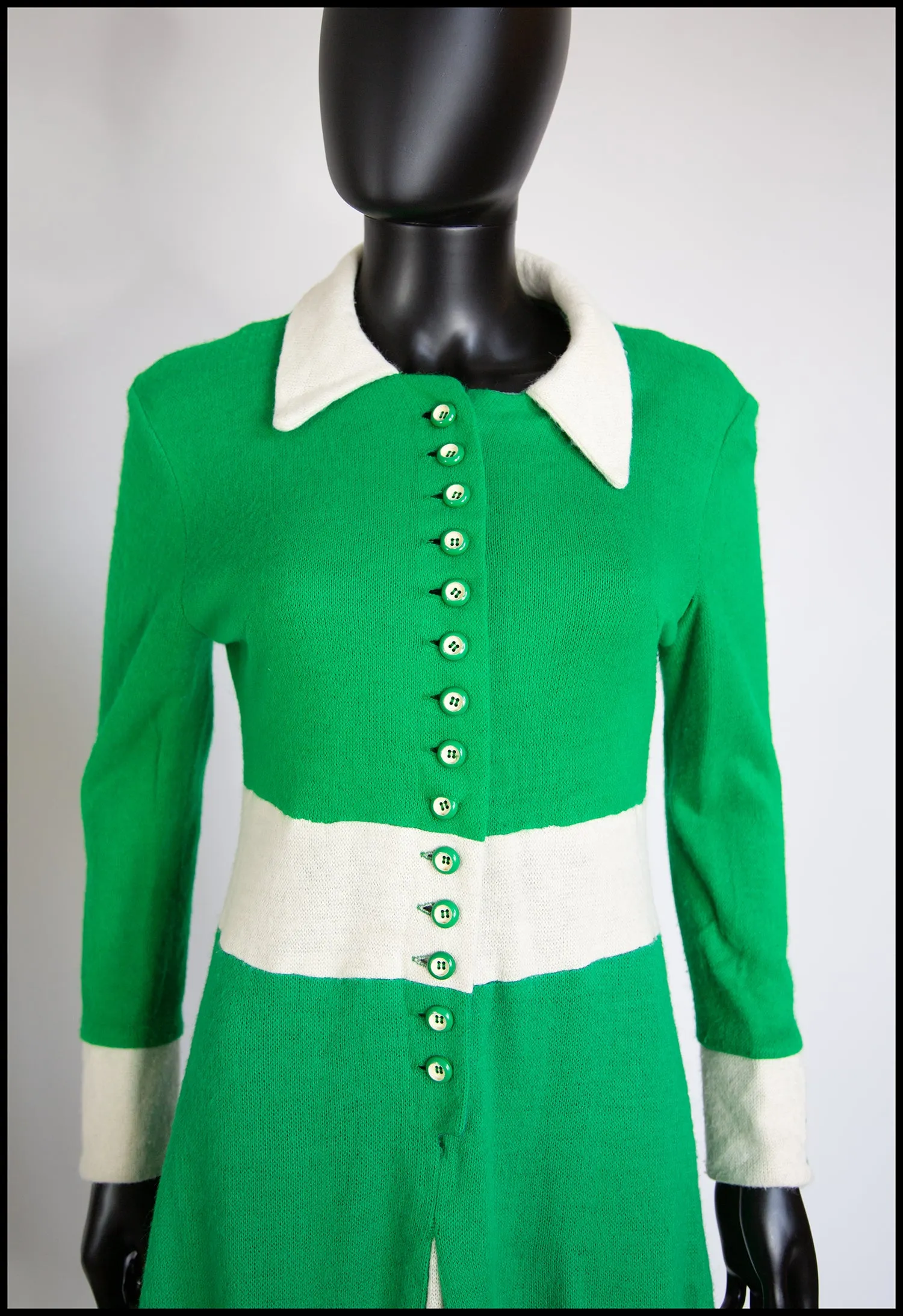 Vintage 1960s Green Knit Mod Dress