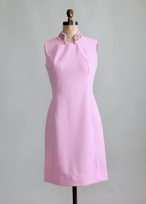 Vintage 1960s MOD Beaded Collar Pink Party Dress