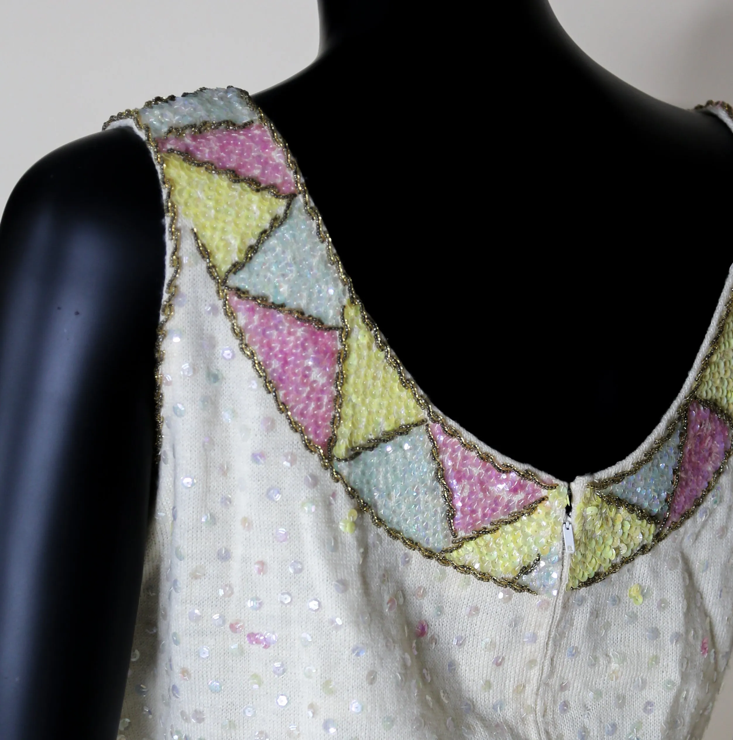 Vintage 1960s Pastel Sequin Wool Top