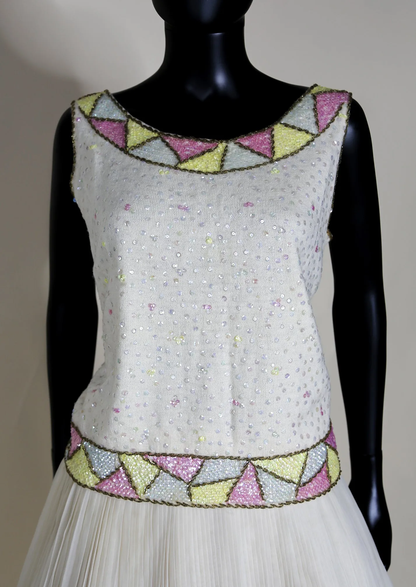 Vintage 1960s Pastel Sequin Wool Top