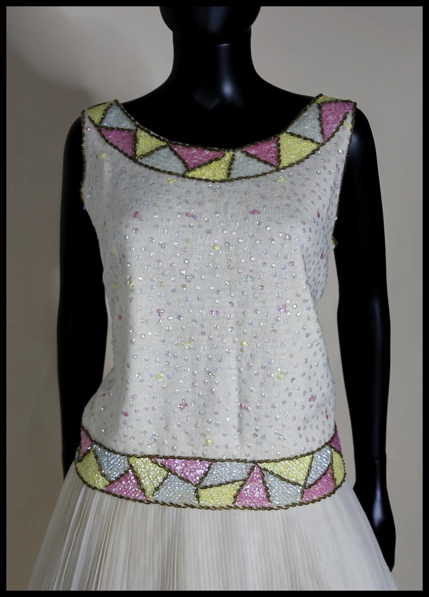 Vintage 1960s Pastel Sequin Wool Top