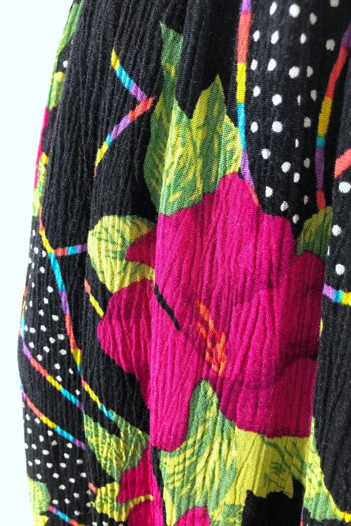 Vintage 1980s Black Rainbow Floral Skirt