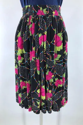 Vintage 1980s Black Rainbow Floral Skirt