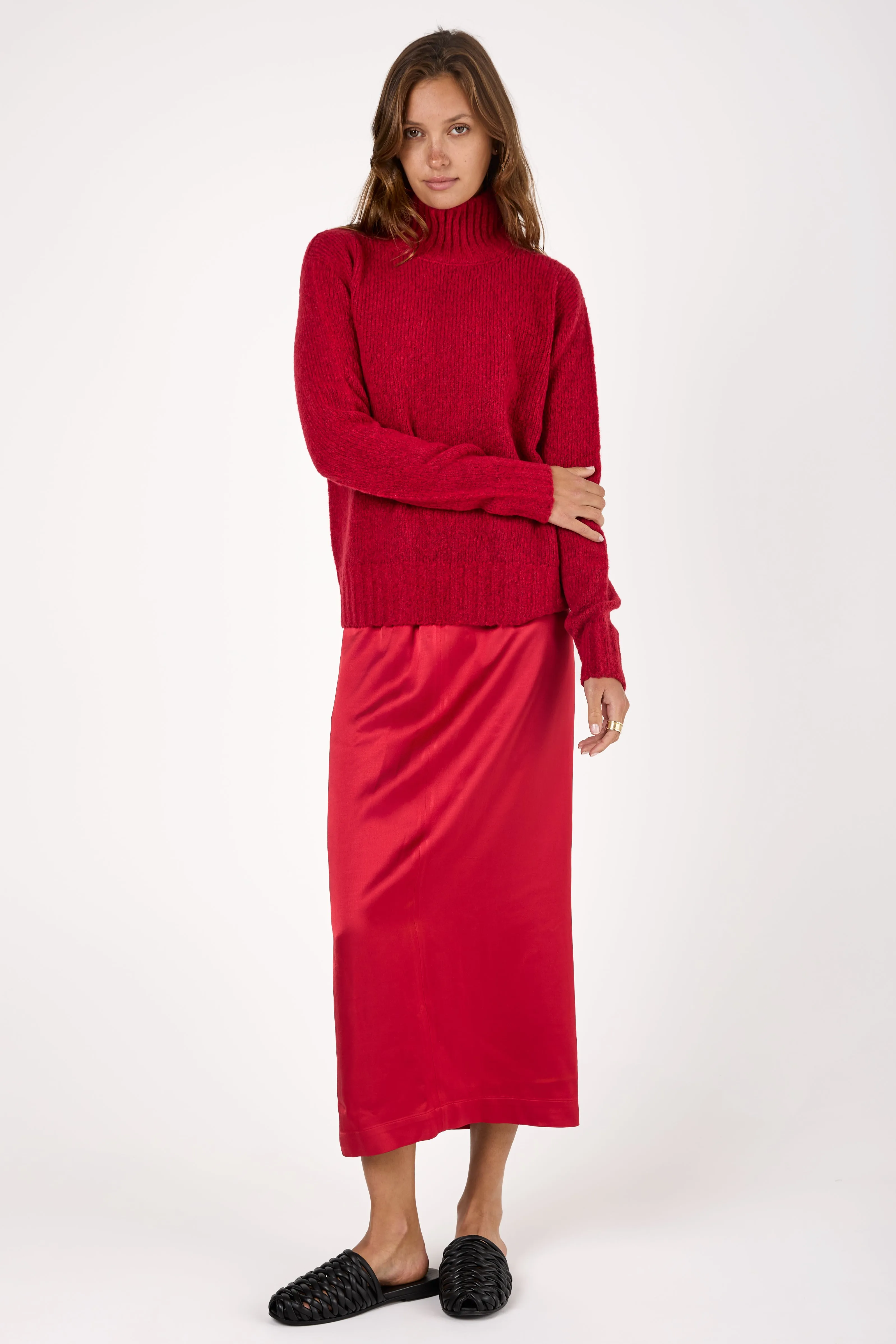 Viscose Wool Skirt in Rosso