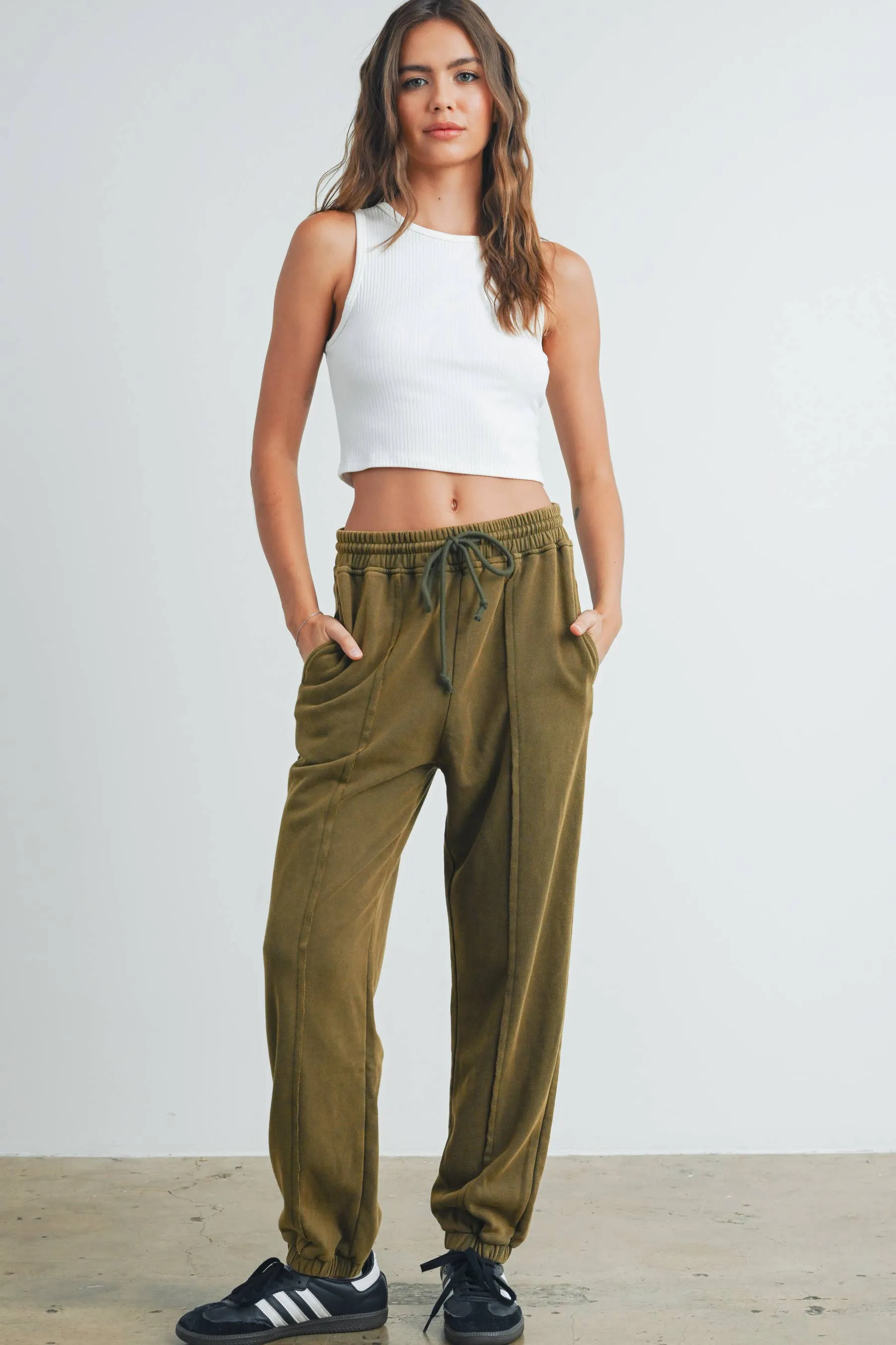 Washed French Terry Drawstring Jogger Pants