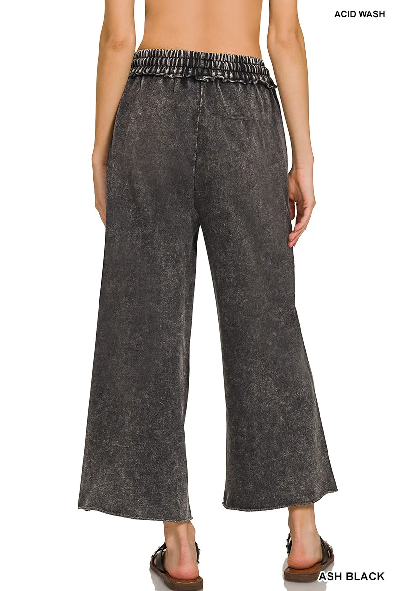 WASHED FRENCH TERRY PALAZZO PANTS WITH POCKETS