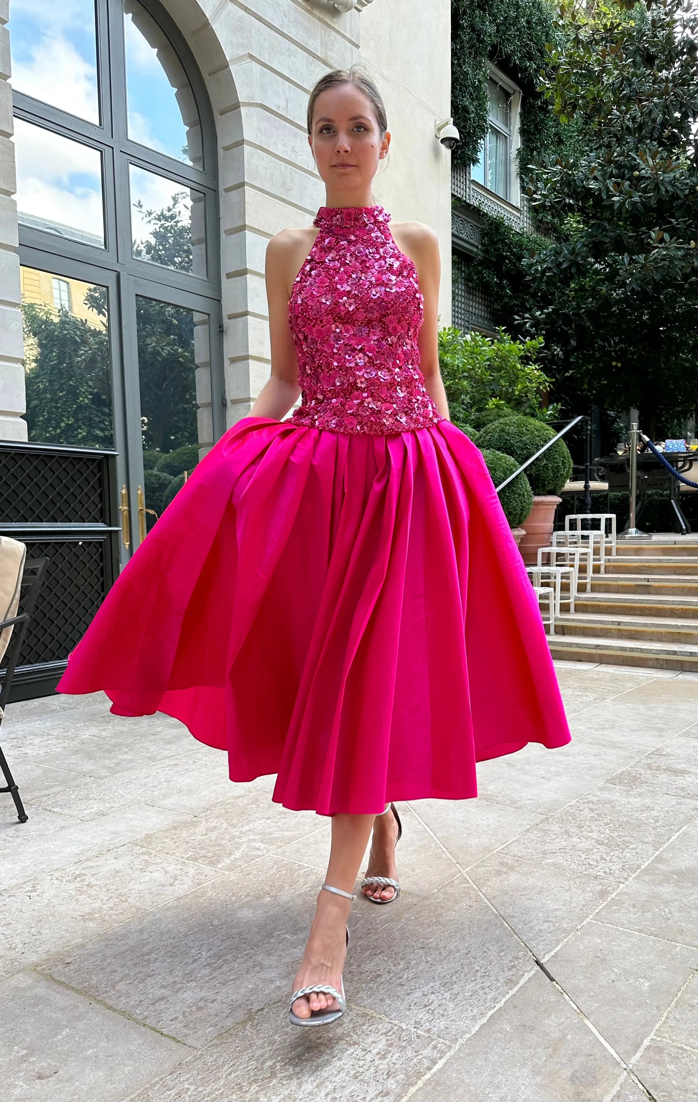 WATERMELON TAFFETA TEA LENGTH MIDI SKIRT