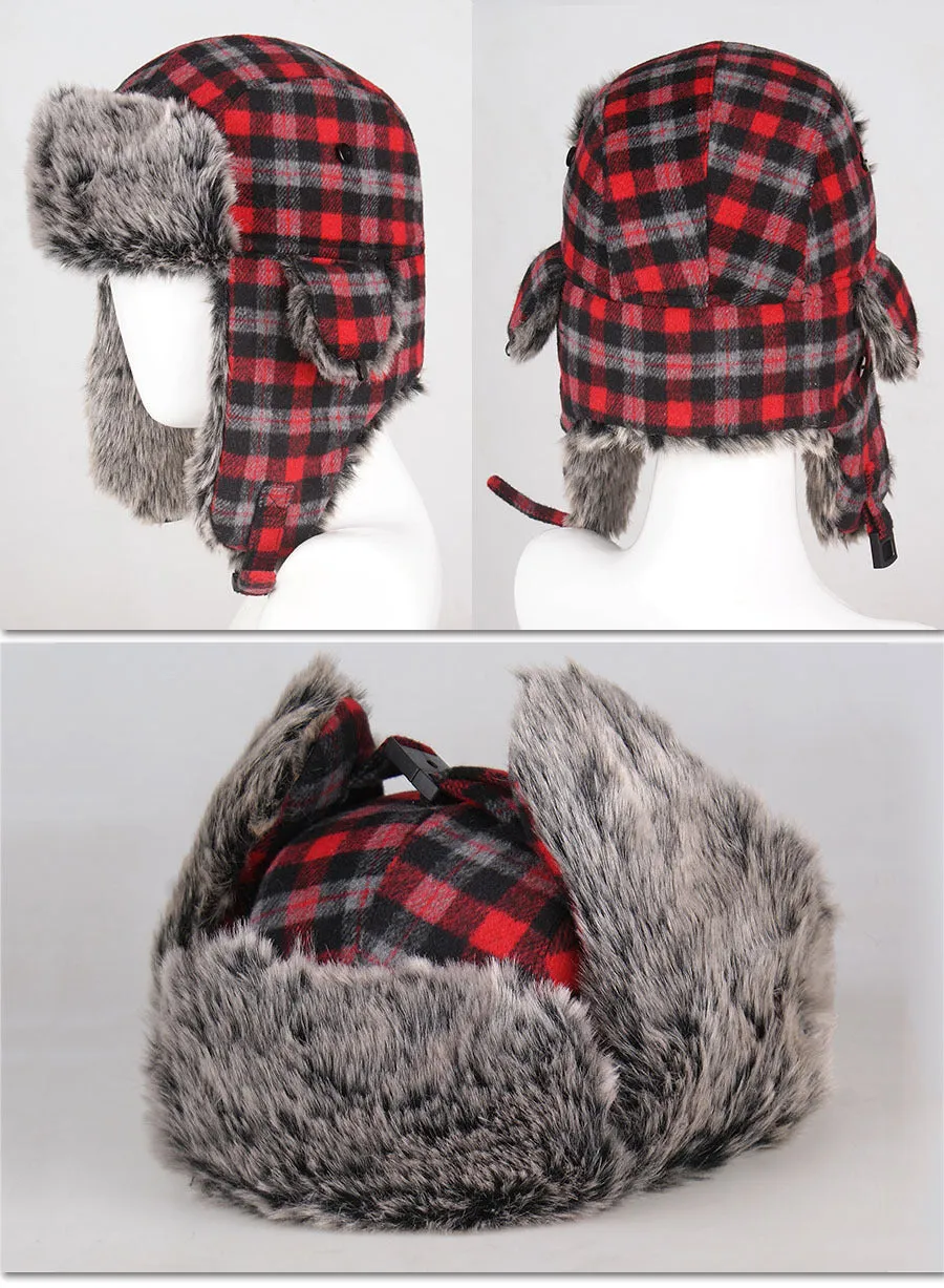 Winter Hats For Mens Bomber Hat Fur Red Warm Earflap Cap